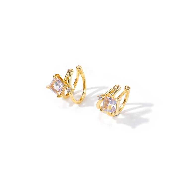 Emotional Factory 925 Sterling Silver 14K Gold Plated Gemstone Simple Lavender Topaz Crystal Ear Clip Earrings