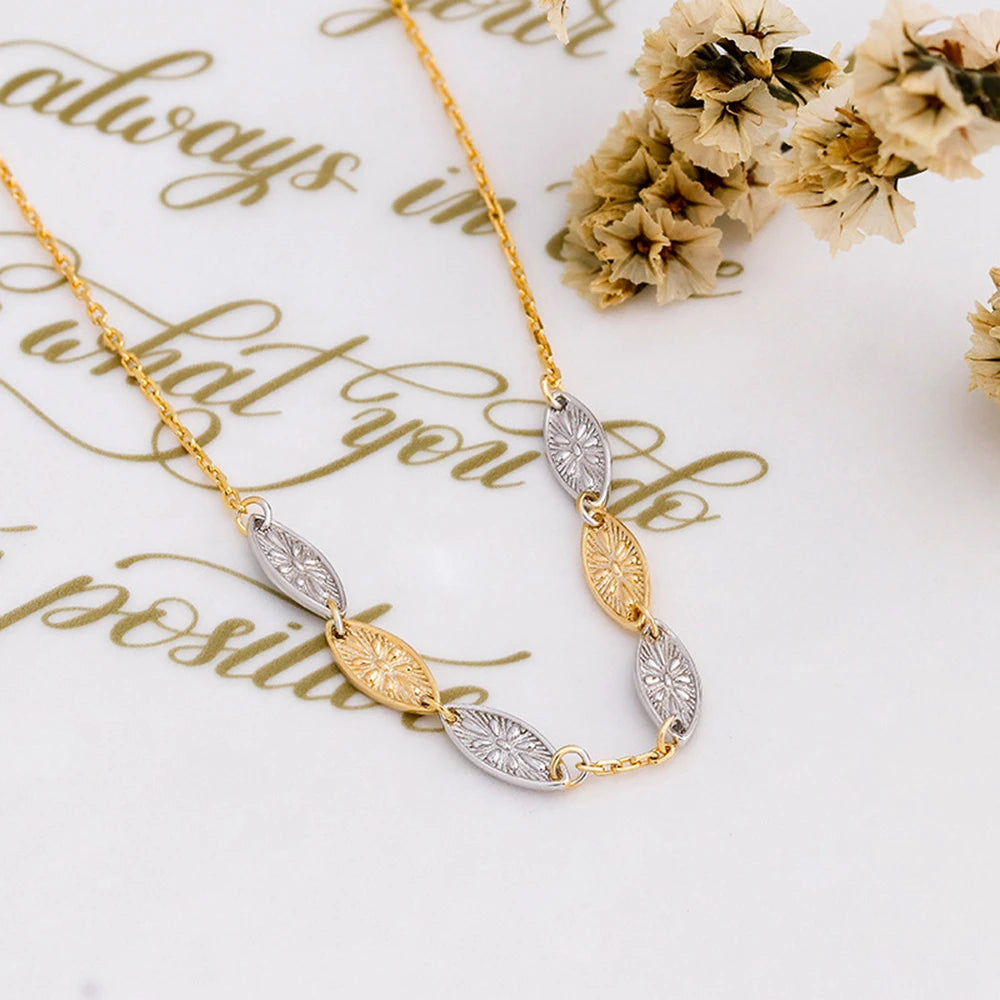 Emotional Factory 925 Sterling Silver 14K Gold Plated Gem Stone Gemstone Retro Colour Separate Plating Leaves Necklace