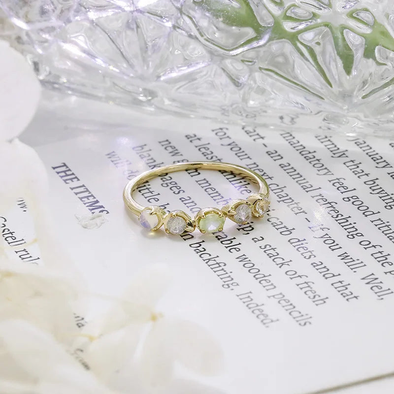 Emotional Factory 925 Sterling Silver 14K Gold Plated Multi Color Gemstone Labradorite Opal Topaz Prehnite Irregular Ring