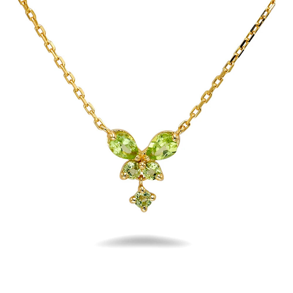 Emotional Factory 925 Sterling Silver 14K Gold Plated Gem Stone Gemstone Summer Butterfly Peridot Necklace