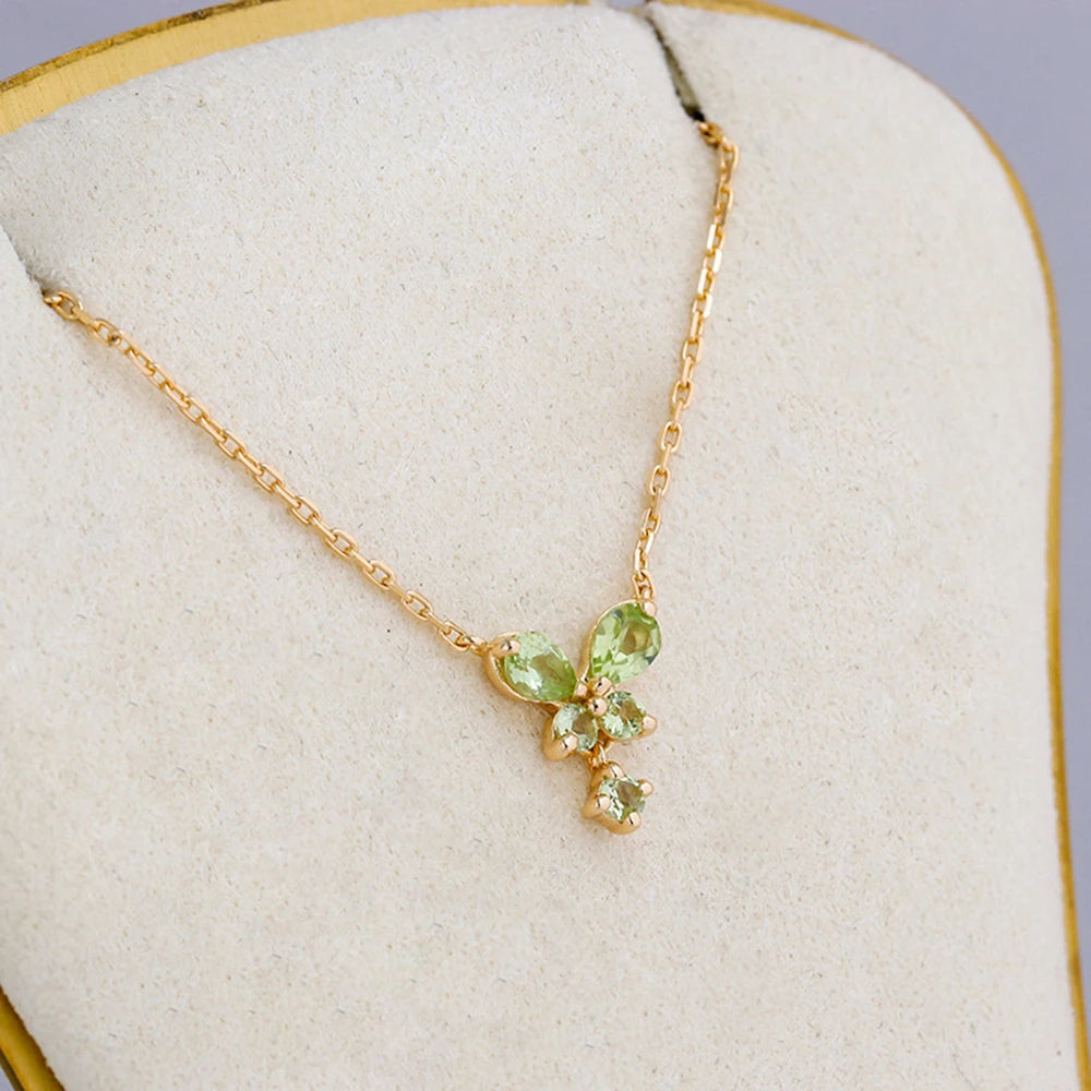 Emotional Factory 925 Sterling Silver 14K Gold Plated Gem Stone Gemstone Summer Butterfly Peridot Necklace