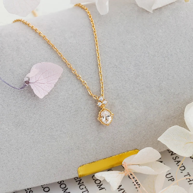 Morganite Stone Necklace- Japanese Design Style Fine Jewelry Necklacefor Women