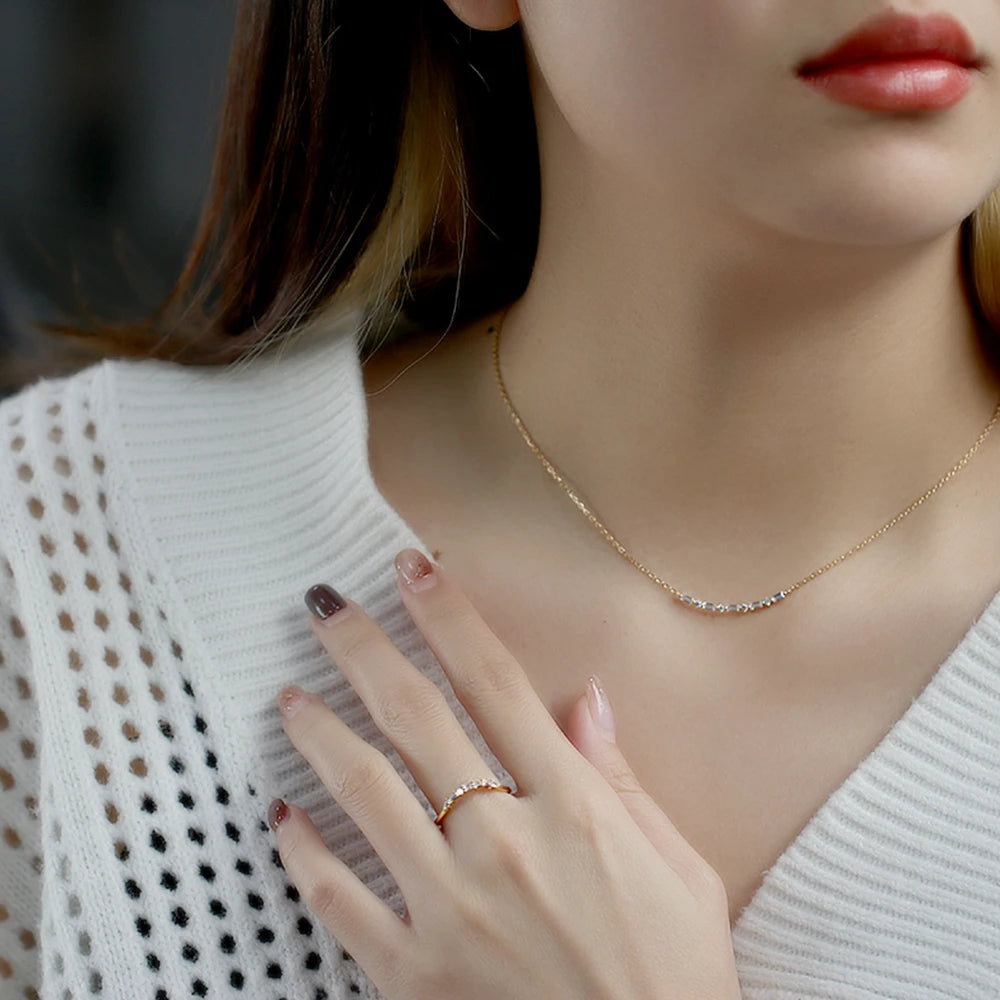 Emotional Factory Jewelry 925 Sterling Silver 14K Gold Plated Gemstone Series Cz Zircon Smile Baguette Curved Necklace