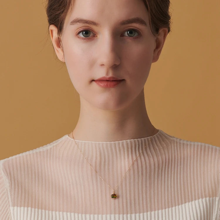 Emotional Factory 925 Sterling Silver 14K Gold Plated Gemstone Oval Natural Stone Ammolite Necklace