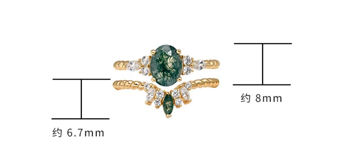 925 Sterling Silver 14K Gold Plated Gemstone Twist Cz Zircon Aqua Agate Two-Piece Gem Stone Ring Set