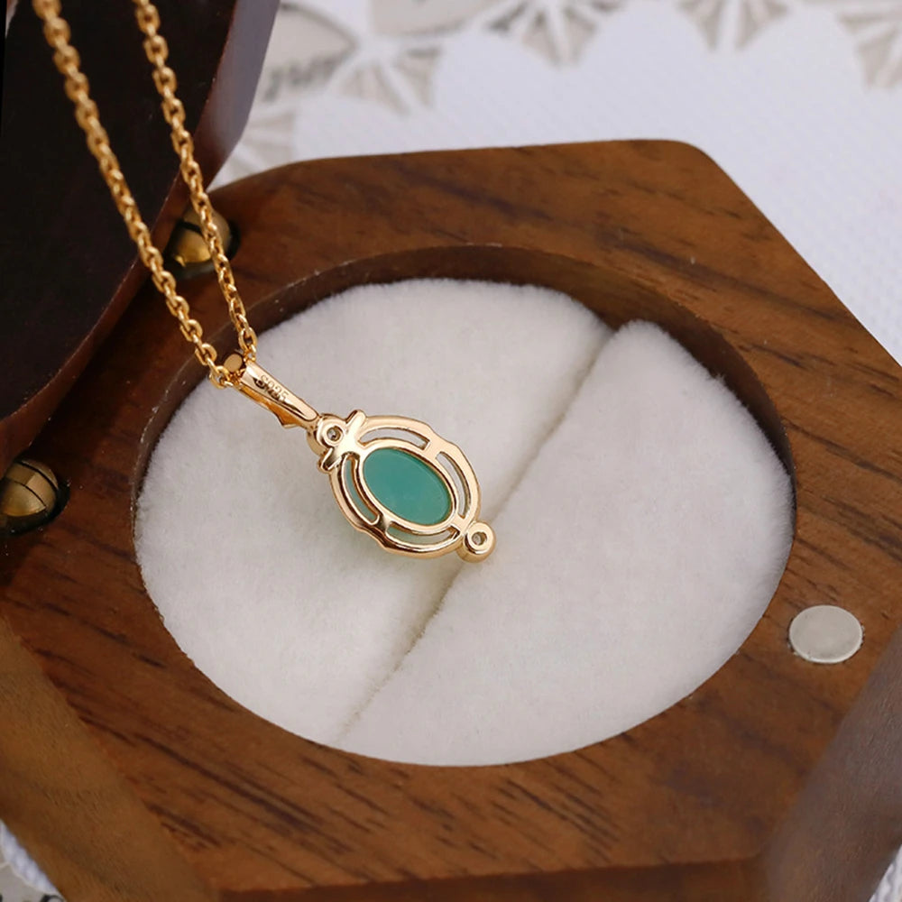 Emotional Factory 925 Sterling Silver 14K Gold Plated Gem Stone Gemstone Retro  Cz Zircon Egg Stone Amazonite Necklace