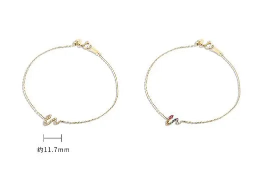 Emotional Pulseras De Plata Factory 925 Sterling Silver 14K Gold Plated Gemstone Rainbow Stone Small Cute Snake Zircon  Bracelet