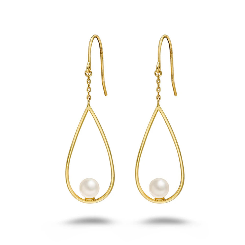 925 Sterling Silver 14K Gold Plated Gem Stone Gemstone Natural Freshwater Pearls Premium Geometric Lines Earrings