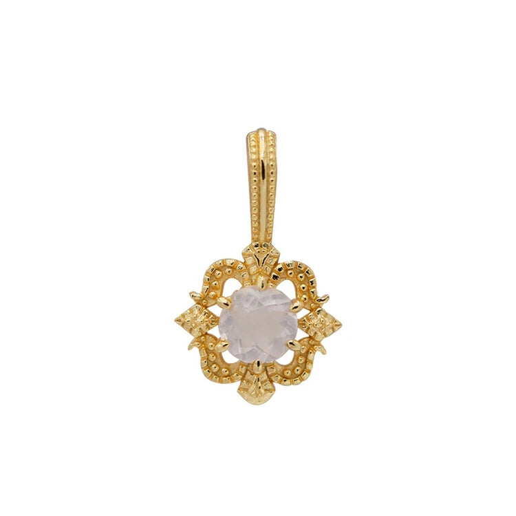 925 Sterling Silver 14K Gold Plated Gemstone Custom Gems Geometry Pendant Natural Pink Crystal Pendant