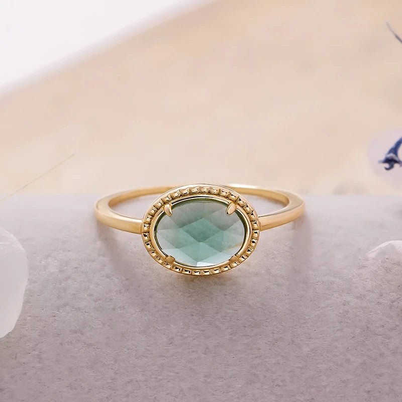2023 New Fashion Personalized Gem Green Crystal Ring S925 Silver Plated 14K Gold Jewelry Wholesale Customization