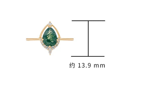 925 Sterling Silver 14K Gold Plated Gemstone Cz Zircon Hollow Moss Agate Ring With Natural Stone