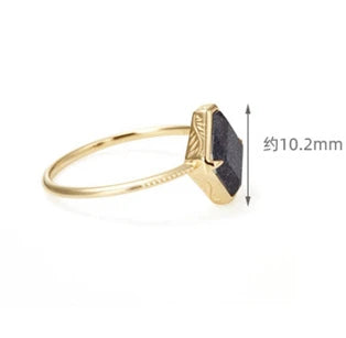925 Sterling Silver 14K Gold Plated Gemstone Series Christmas Limited Edition Geometric Vintage Blue Sandstone Ring