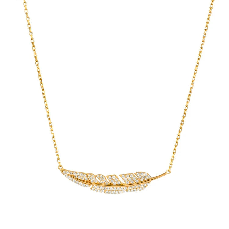 Emotional Factory 925 Sterling Silver 14K Gold Plated Gemstone Leaves Zircon Leaf Necklace