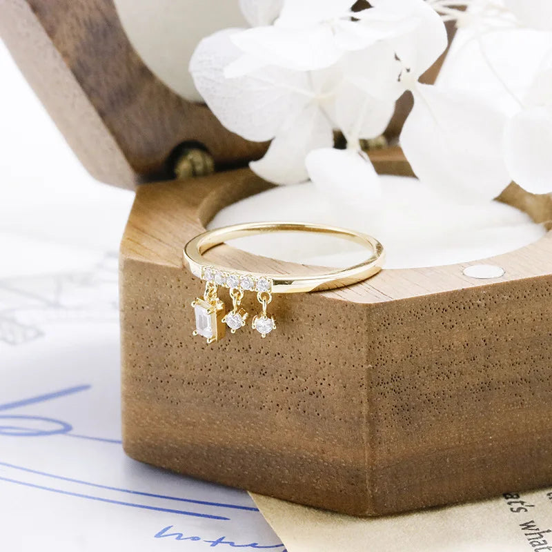 Emotional Factory 925 Sterling Silver 14K Gold Plated Gemstone Cz Zircon Star Geometric Pendant Ring