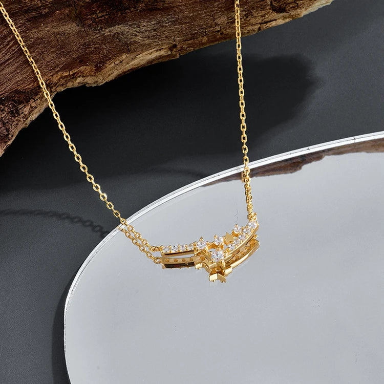 Emotional Factory 925 Sterling Silver 14K Gold Plated Zircon Shooting Star Double Meteor Necklace