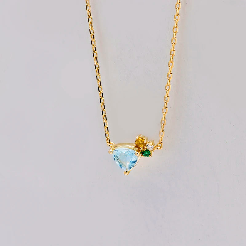 Emotional Factory 925 Sterling Silver 14K Gold Plated Geometric Triangular Star Zircon Topaz Citrine Simulate Emerald Necklace