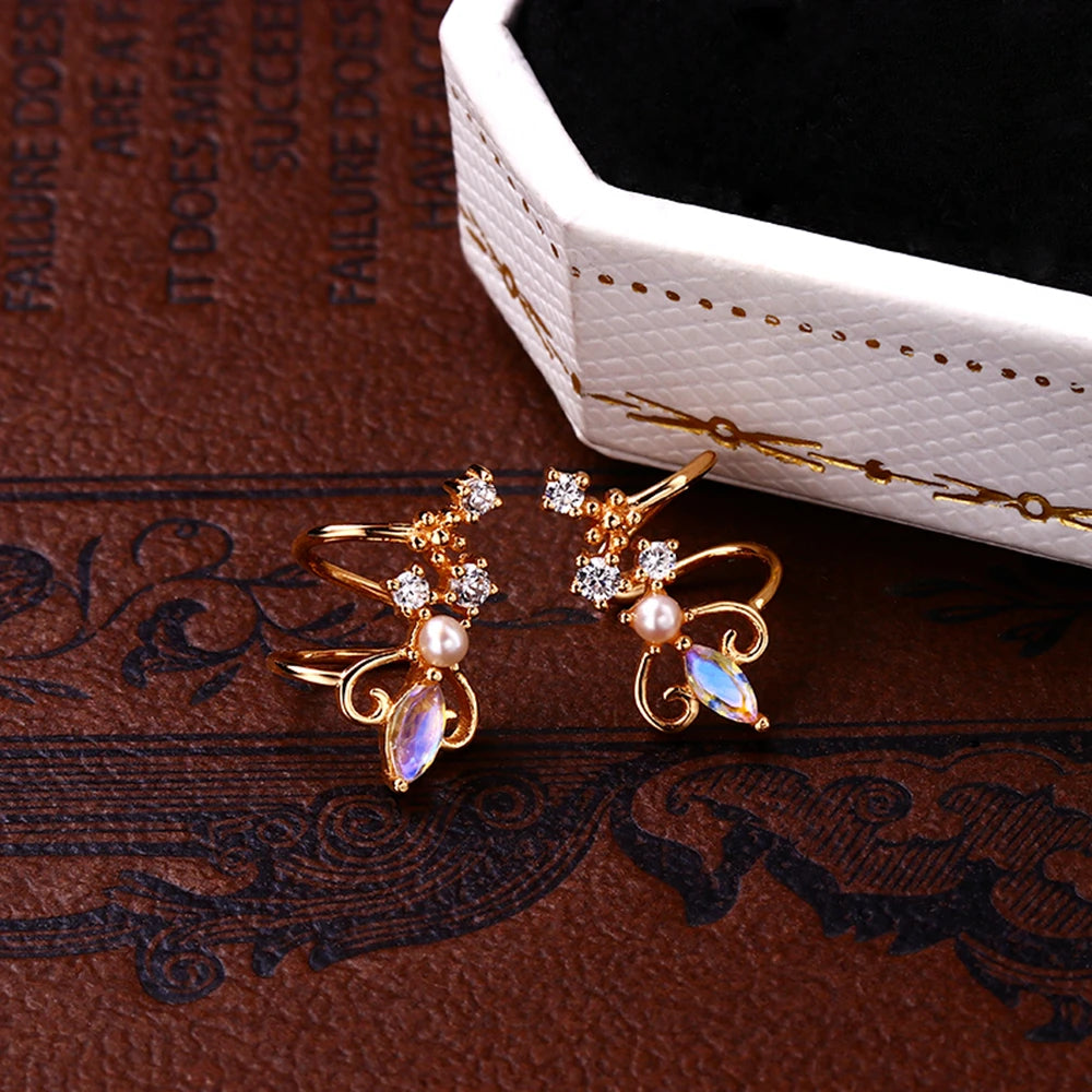 Emotional Factory 925 Sterling Silver Gem Stone Gemstone Series Moonstone Without Pierced Ear Bone Clip Earrings