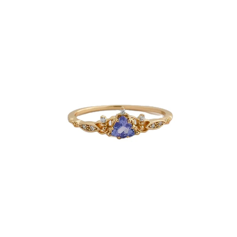 French Light Luxury Retro Style S925 Silver Plated 14k Gold Tanzanite Ring for Wholesale