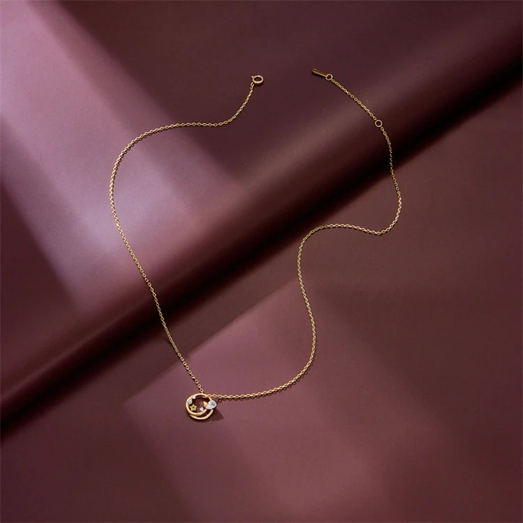 925 Sterling Silver 14K Gold Plated Gemstone Summer Hollow  Round Pendant Aquamarine Necklace