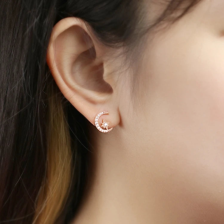 Emotional Factory 925 Sterling Silver 14K Gold Plated Moon 8 Star Earrings