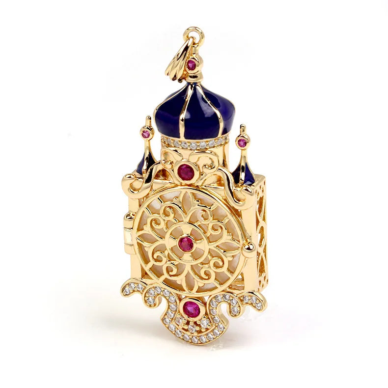 925 Sterling Silver 14K Gold Plated Gemstone Fairy Tale Castle Can Open S925 Natural White Shell Sweater Chain Lockets Pendant