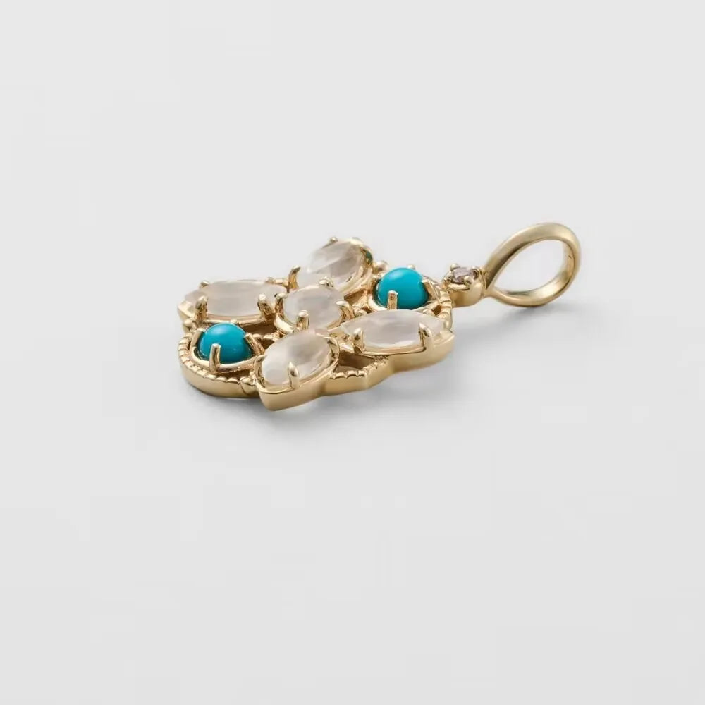 Niche Retro Hollow Design Opal+TurquoiseS925Silver Gold-plated Pendant