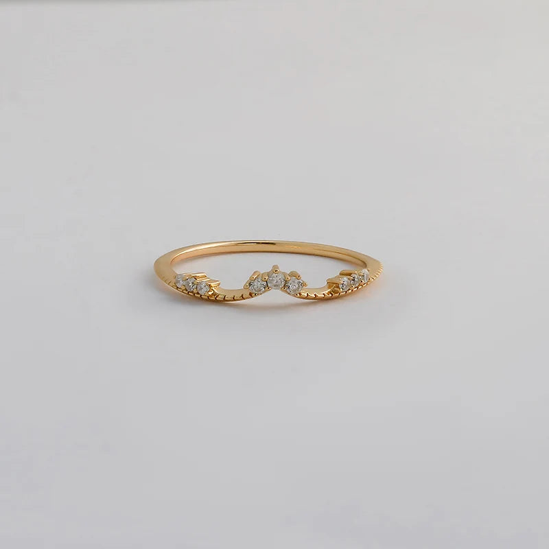Chic 925 Sterling Silver 14K Gold Plated V-Shaped Ring with CZ Zircon Curve Design Fine Jewelry for Women