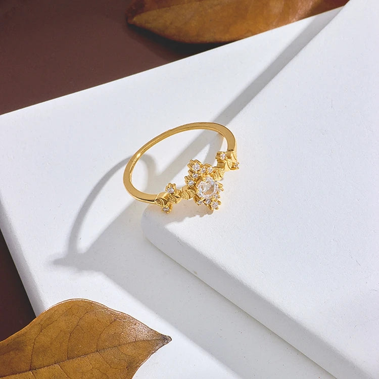 Emotional Factory 925 Sterling Silver 14K Gold Plated Gemstone Shaped Irregular White Topaz Ring