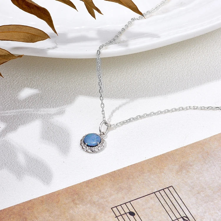 Emotional Factory 925 Sterling Silver 14K Gold Plated Gemstone Double Layer Disc Round Opal Pendant