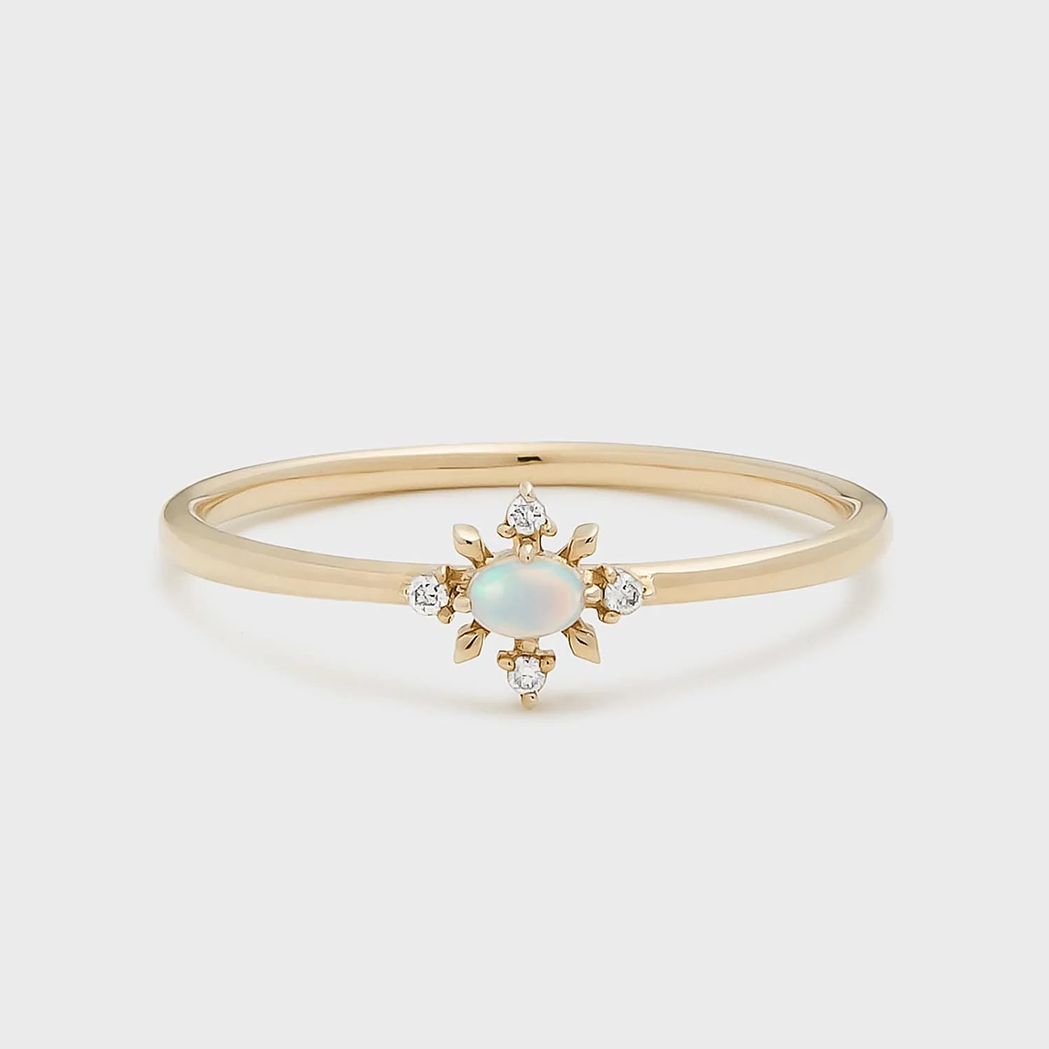 Fashionable and Simple Design Snowflake S925 Silver Plated 14K Gold Australian Opal Ring Stackable Thin Ring