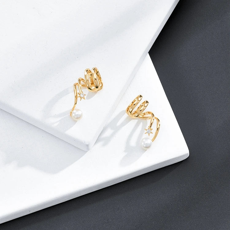 Emotional Factory 925 Sterling Silver 14K Gold Plated Gemstone Turnover Pearl Running Water Meteor Earrings