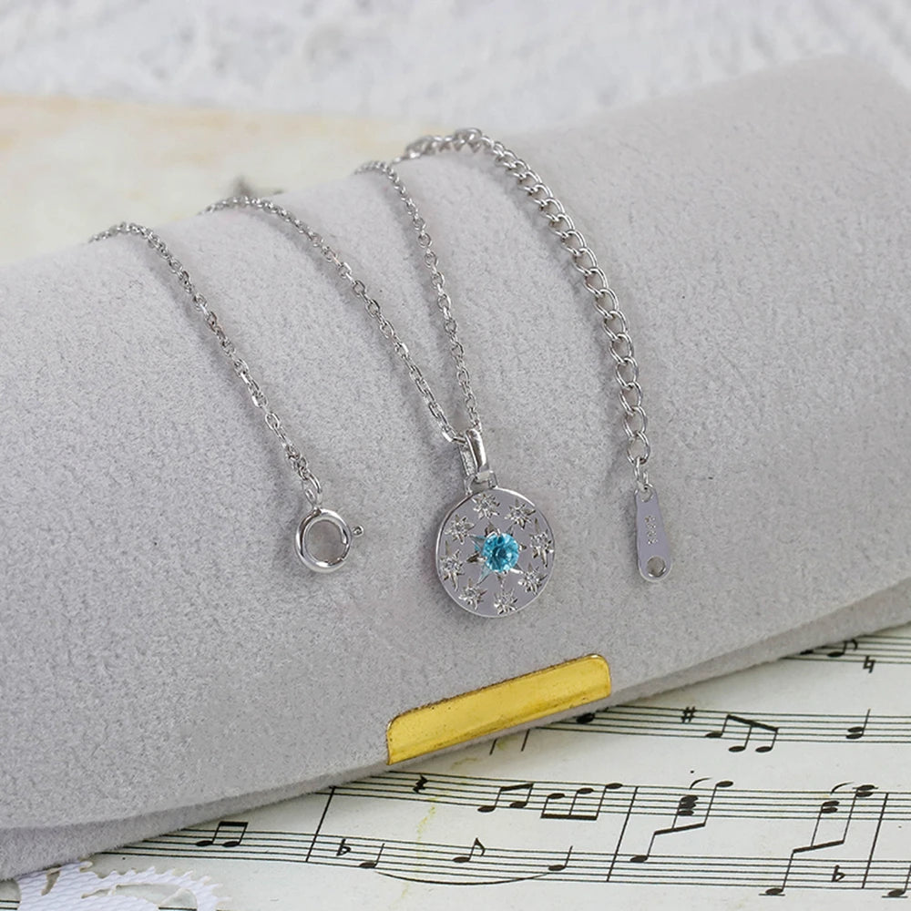 925 Sterling Silver 14K Gold Plated Gemstone Geometric  Round Star Apatite Pendant Necklace