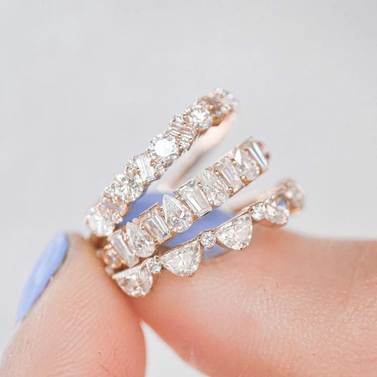 Emotional Factory 925 Sterling Silver 14K Gold Plated Baguette Round Irregular Zircon Ring