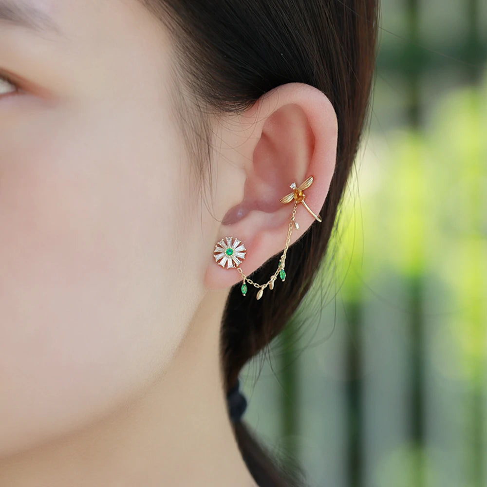 Emotional Factory 925 Sterling Silver 14K Gold Plated Gemstone Animal Series Single Bee Daisy  Citrine Stud Earrings