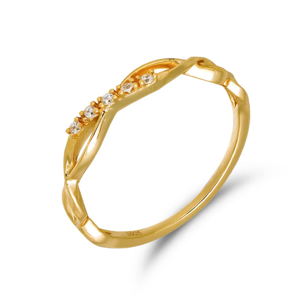 Emotional Factory 925 Sterling Silver 14K Gold Plated Cz Zircon Summer Simple Line Ring