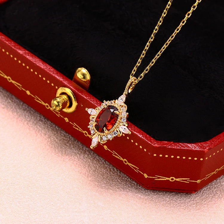 Emotional 925 Sterling Silver 14K Gold Plated Custom Gemstone Cz Zircon Cross Star Flower Red Garnet Necklace With Natural Stone