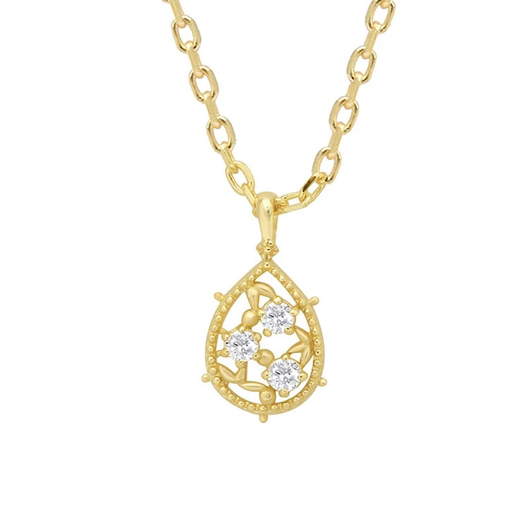 Emotional Factory 925 Sterling Silver 14K Gold Plated Zircon Rose Thorns Hollow Leaves Oval Necklace