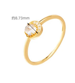 Emotional Factory 925 Sterling Silver 14K Gold Plated Gemstone Cz Zircon Moon Round Amethyst Ring