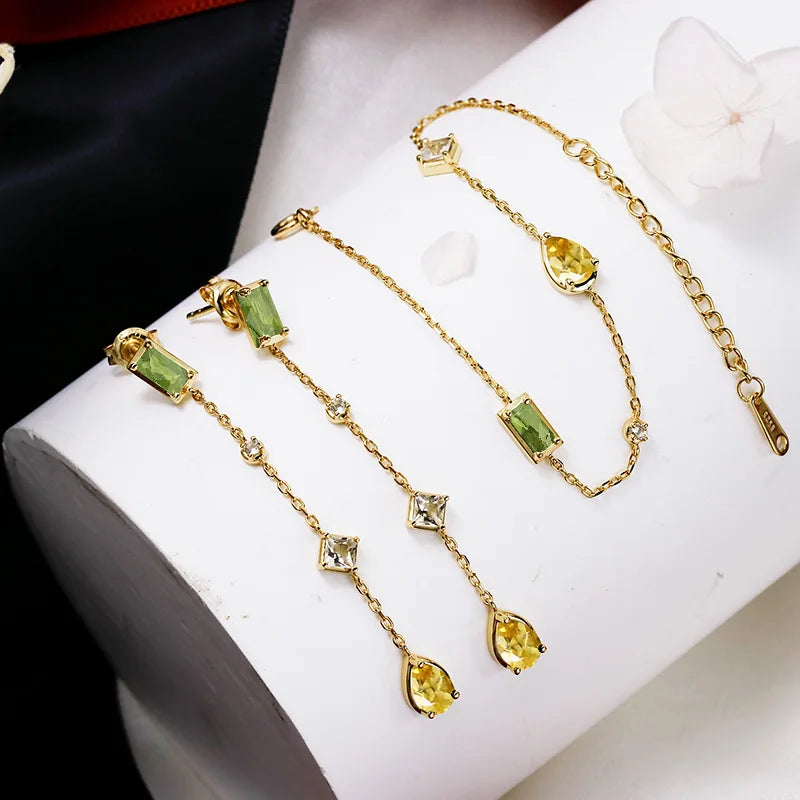 Emotional Schmuck Hersteller Factory 925 Sterling Silver 14K Gold Plated Gemstone Citrine White Topaz Peridot  Bracelet
