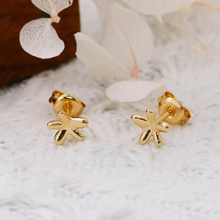 Emotional Factory 925 Sterling Silver 14K Gold Plated Simplicity Starfish Mini Flowers Earrings