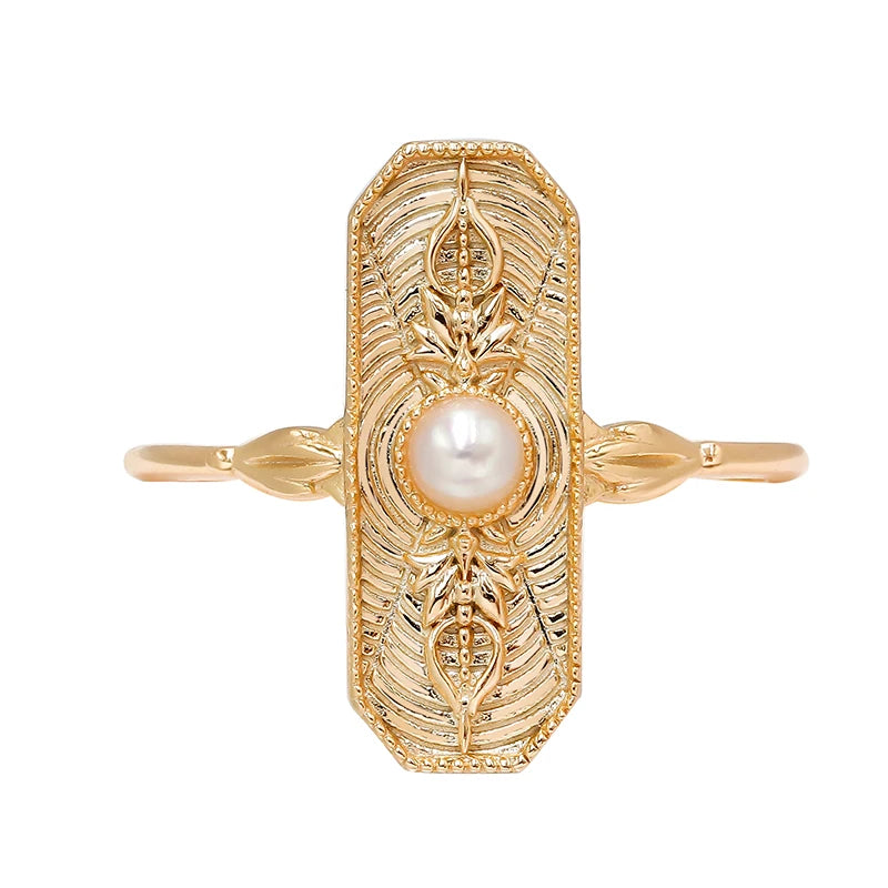 Dunli Jewelry Manufacturer Wholesale Retro Design S925 Silver Plated 14K Gold Pearl Carved  Ring
