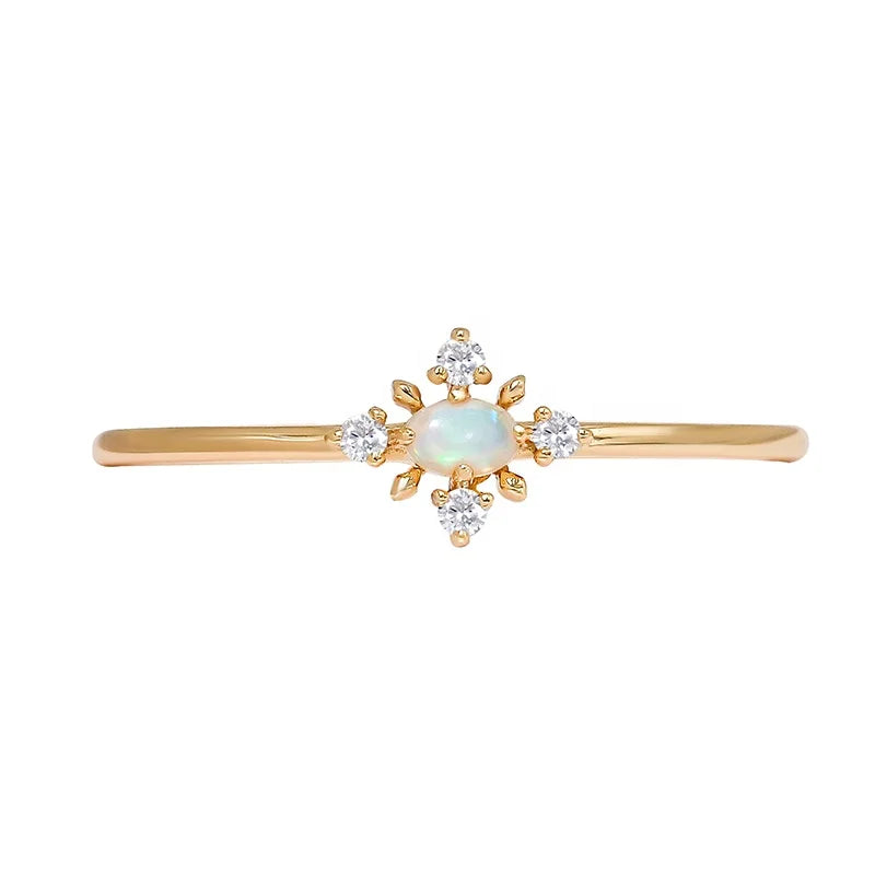 Fashionable and Simple Design Snowflake S925 Silver Plated 14K Gold Australian Opal Ring Stackable Thin Ring