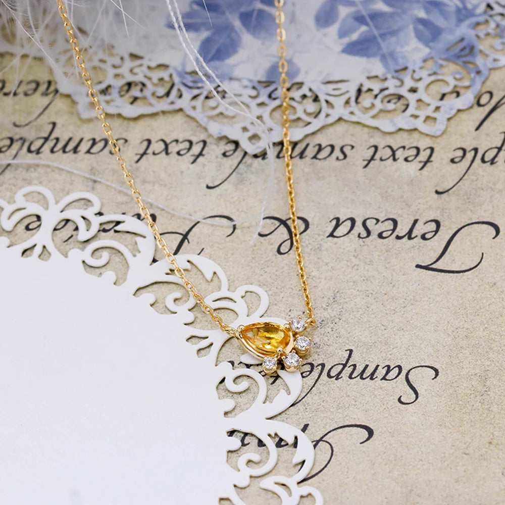 925 Sterling Silver 14K Gold Plated Gemstone Zircon Petals Drop Citrine Necklace With Natural Stone