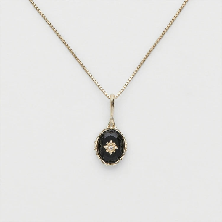 Emotional Factory 925 Sterling Silver 14K Gold Plated Gemstones Vintage Light Luxury Egg Shaped Black Onyx Necklace