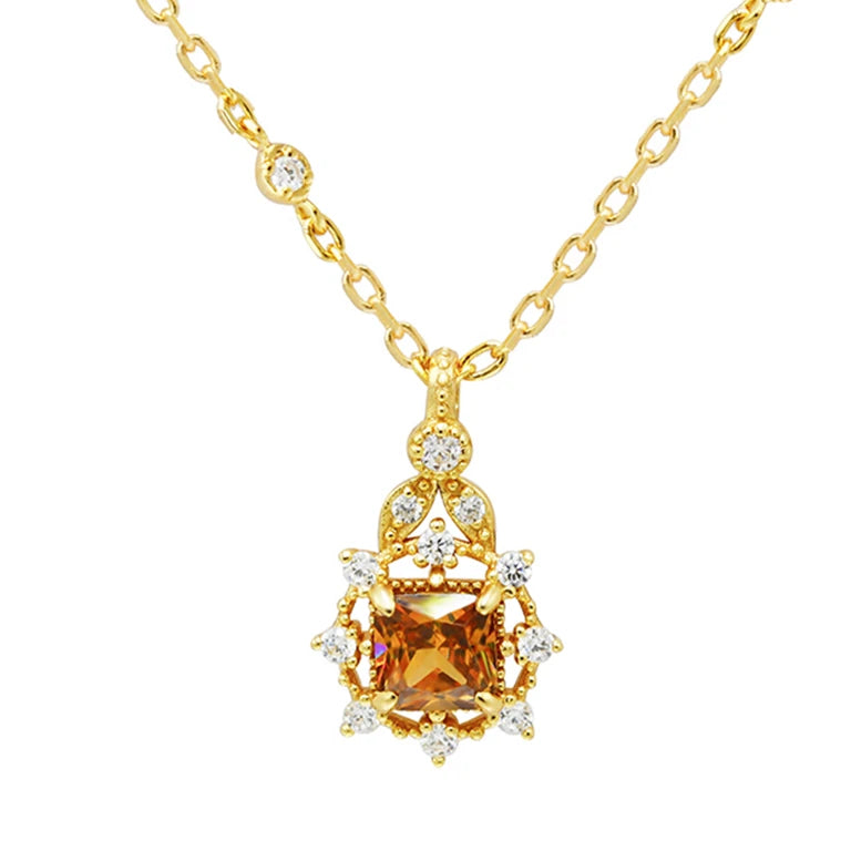 Gemstones Ice Ring Coffee-Colored Vintage Snowflake Zirconia Necklace