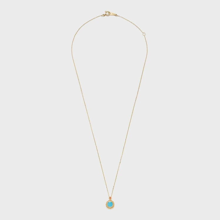 Emotional Factory 925 Sterling Silver 14K Gold Plated Gemstone Round Bead Flower Natural Turquoise Necklace