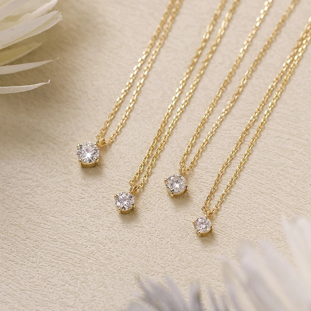 925 Sterling Silver 14K Gold Plated Gemstone Four Leaf Clover Simple Niche Design Single Stone Choker Moissanite Necklace