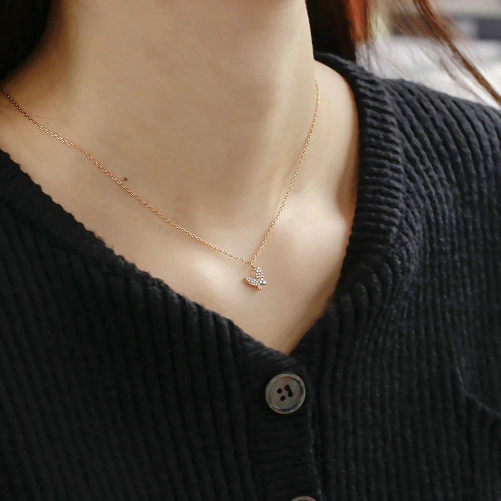 Emotional Factory 925 Sterling Silver 14K Gold Plated Gemstone Minimalist Mini Zircon Butterfly Necklace
