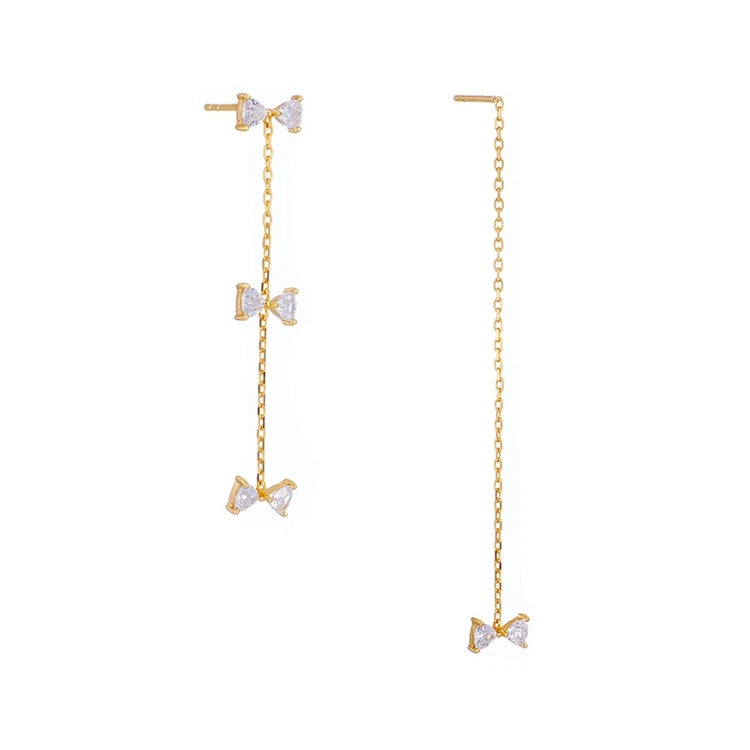 Emotional Factory 925 Sterling Silver 14K Gold Plated Gemstone Kite Premium Lightweight Long Bow Tie Earrings