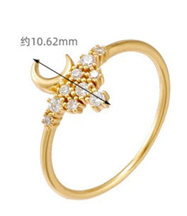 Emotional Factory Anel Prata 925 925 Sterling Silver 14K Gold Plated Personality Mini Zircon Moon Ring Bijoux for Women